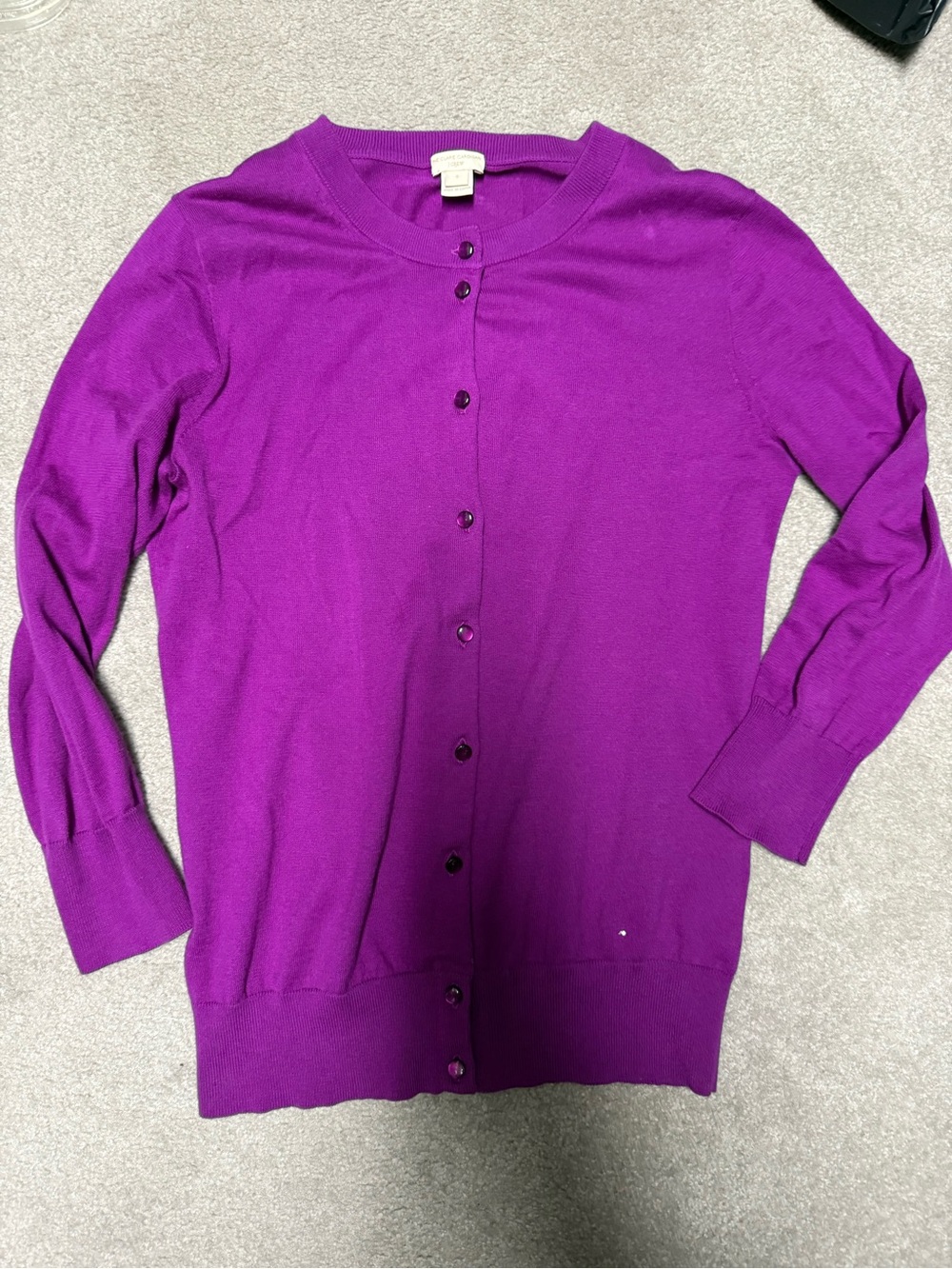 J. Crew Vibrant Purple Button-Up Crewneck Clare Cardigan